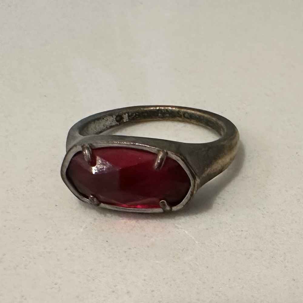 Kendra Scott Berry Red Glass Signet Ring Gold Size 8